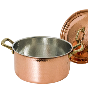 Casserole en cuivre avec 2 anses et couvercle. Agritech Store