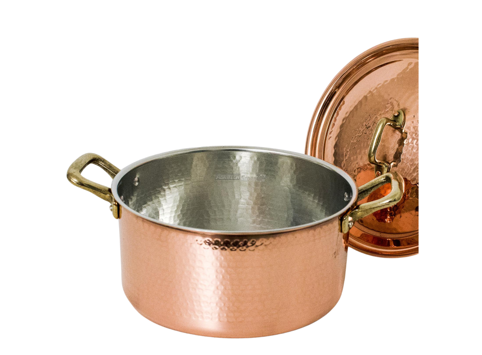 Casserole en cuivre avec 2 anses et couvercle. Agritech Store