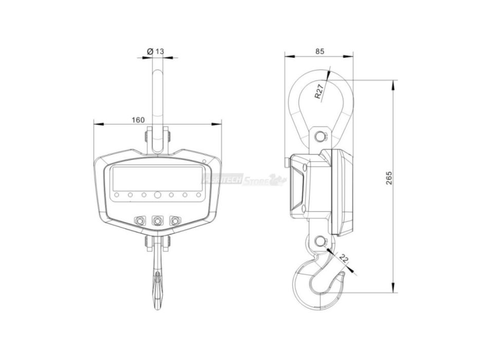 Dynamomètre à crochet numérique CS – Capacité jusqu'à 1 000 kg Agritech Store