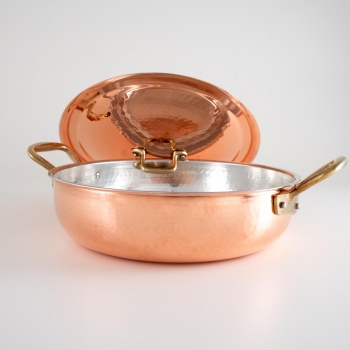 Poêle professionnelle CM28 en cuivre à induction ou à gaz avec couvercle. Agritech Store