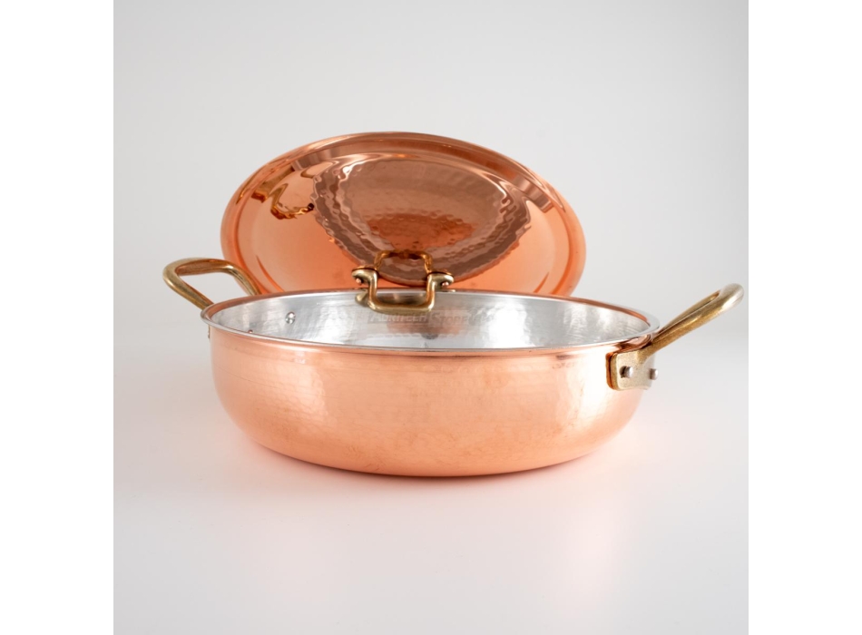 Poêle professionnelle CM28 en cuivre à induction ou à gaz avec couvercle. Agritech Store