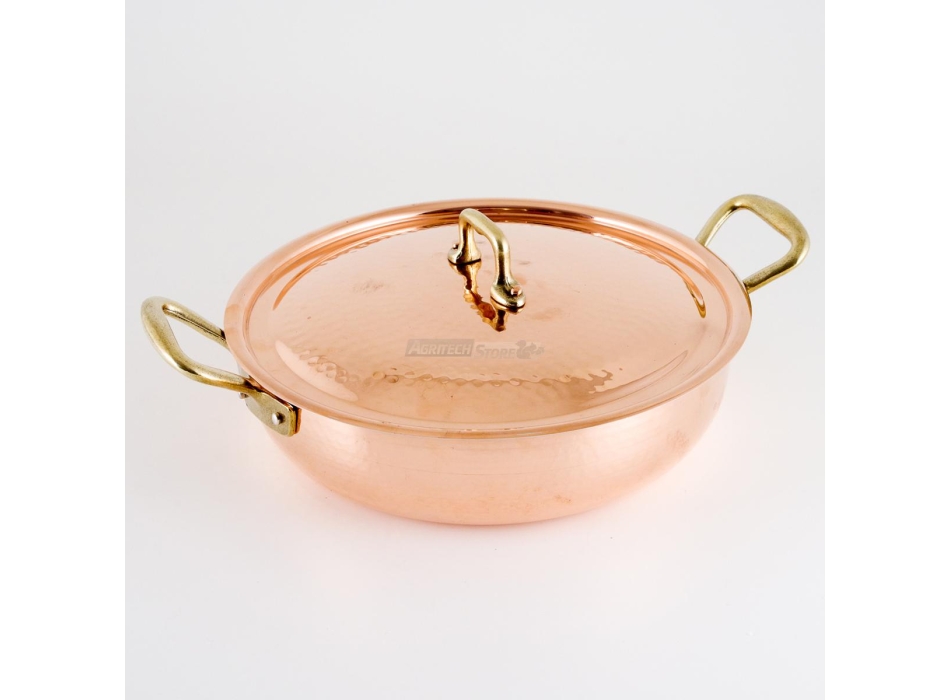 Poêle professionnelle CM28 en cuivre à induction ou à gaz avec couvercle. Agritech Store