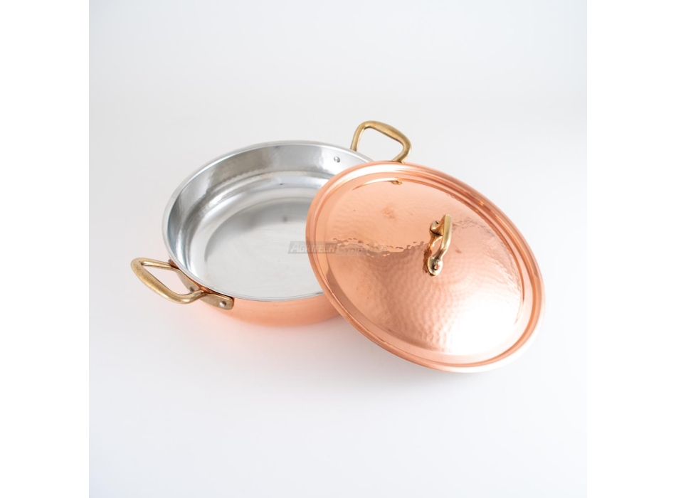 Poêle professionnelle CM28 en cuivre à induction ou à gaz avec couvercle. Agritech Store