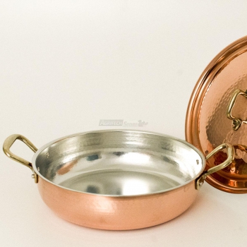 Poêle professionnelle CM28 en cuivre à induction ou à gaz avec couvercle. Agritech Store