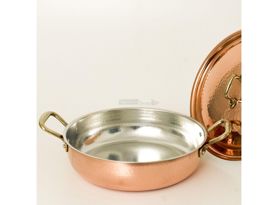 Poêle professionnelle CM28 en cuivre à induction ou à gaz avec couvercle. Agritech Store