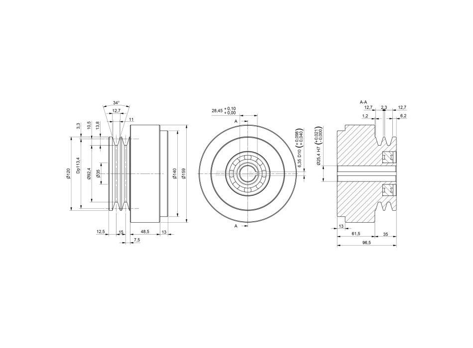 Poulie d'embrayage centrifuge Ø 160 mm. N 2 Gorges A Agritech Store